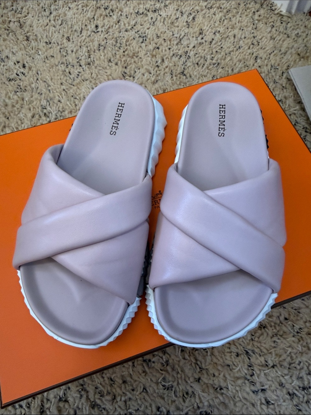 Hermes Infra Sandal Rose Porcelain Cross-Band Slide Sandals